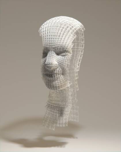 a wire sculpture of a man's head